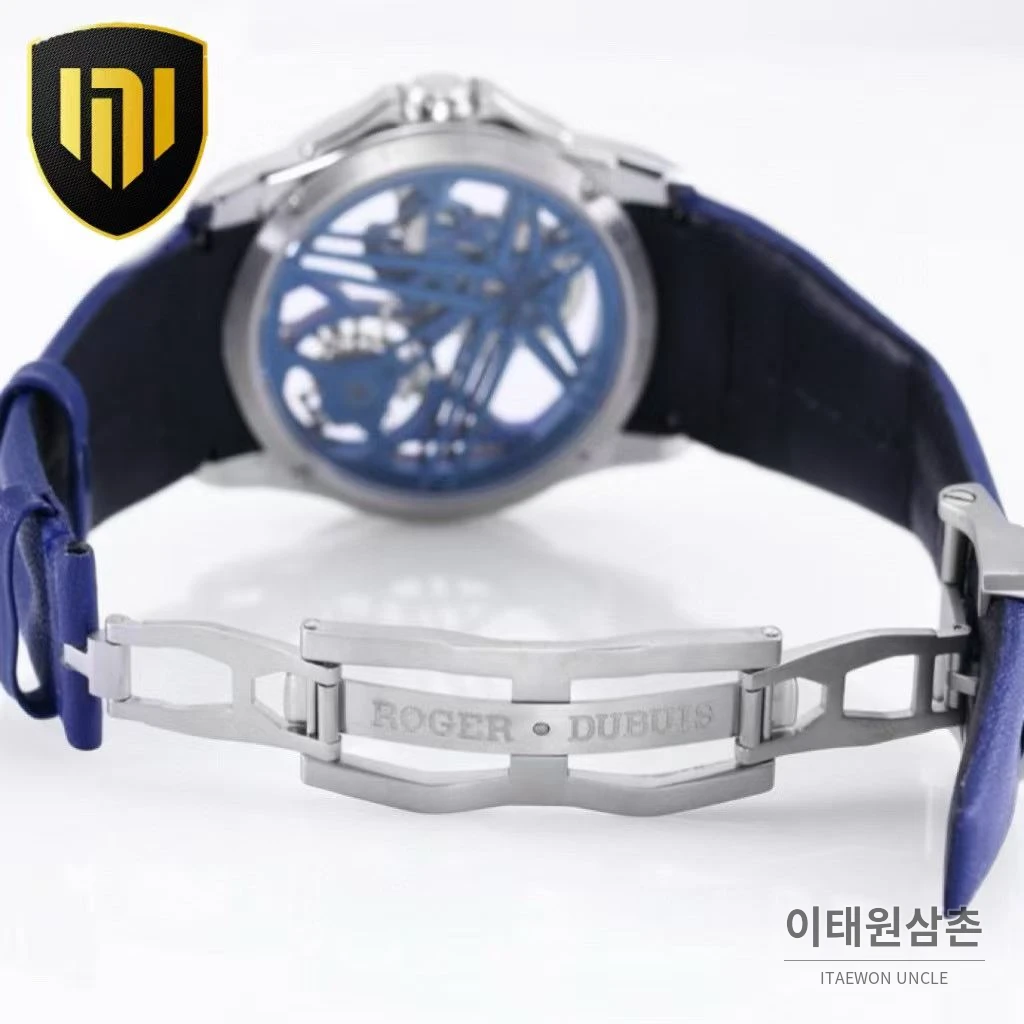 로저드뷔 엑스칼리버 플라잉 투르비용 스켈레톤 블루다이얼 오토매틱 42mm 네이비 러버 스트랩