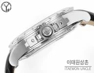 로저드뷔 엑스칼리버 로즈골드 스켈레톤 더블투르비옹 수동 45mm 블랙 다이얼 블랙 가죽 스트랩 실버 베젤