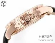 로저드뷔 엑스칼리버 로즈골드 스켈레톤 더블투르비옹 수동 45mm 블랙 다이얼 블랙 가죽 스트랩 로즈골드 베젤