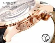 로저드뷔 엑스칼리버 로즈골드 스켈레톤 더블투르비옹 수동 45mm 블랙 다이얼 블랙 가죽 스트랩 로즈골드 베젤