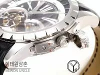 로저드뷔 엑스칼리버 로즈골드 스켈레톤 더블투르비옹 수동 45mm 블랙 다이얼 블랙 가죽 스트랩 실버 베젤