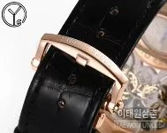 로저드뷔 엑스칼리버 로즈골드 스켈레톤 더블투르비옹 수동 45mm 블랙 다이얼 블랙 가죽 스트랩 로즈골드 베젤