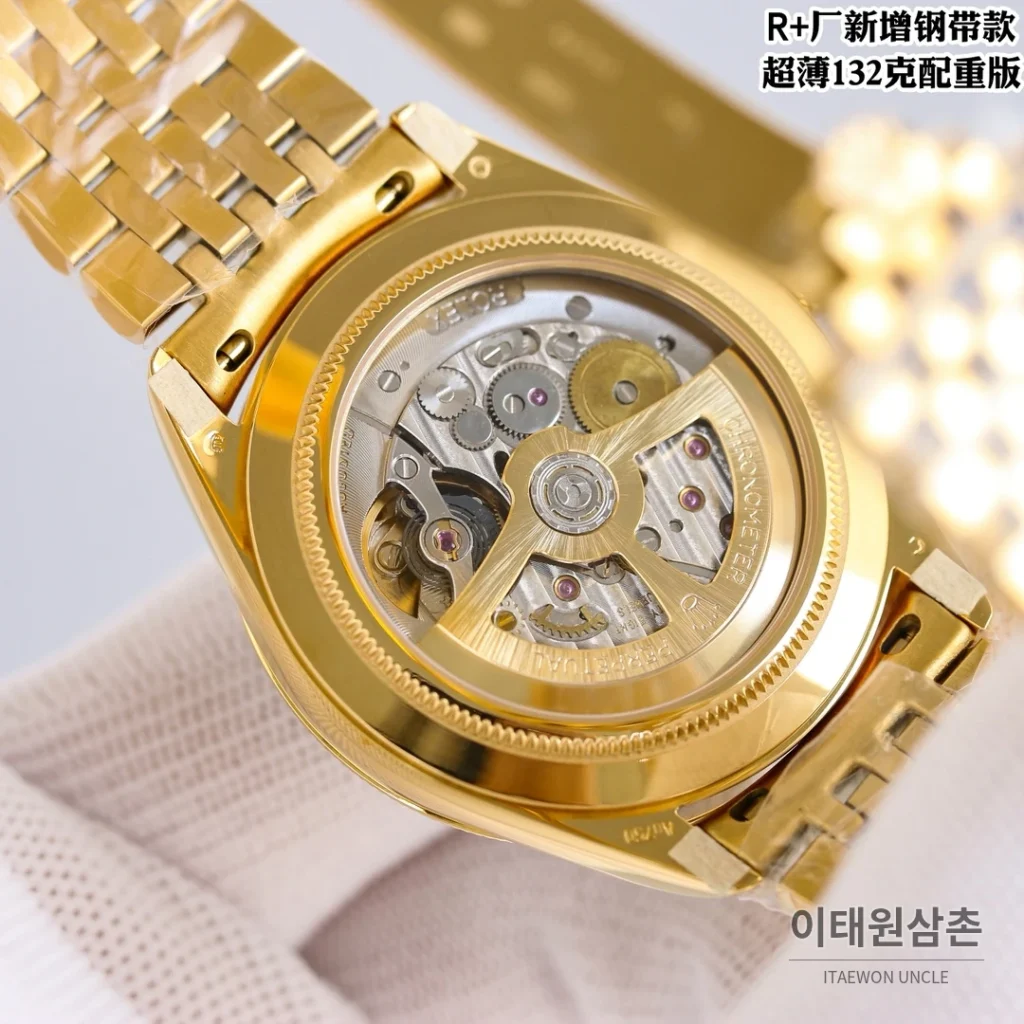 롤렉스 1908 스틸브레이슬릿 투핸즈다이얼 오토매틱 39mm 골드 베젤