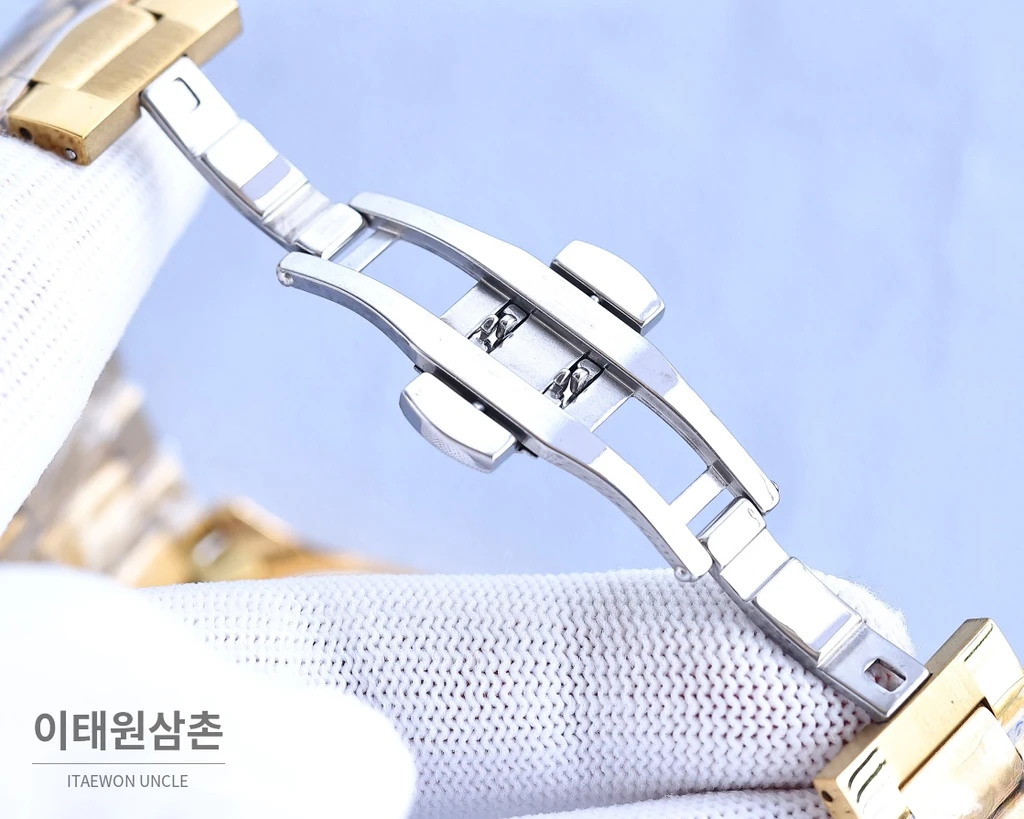 롤렉스 2024 316L 스틸 다이아몬드 베젤 카프스킨 스트랩 워치 40mm