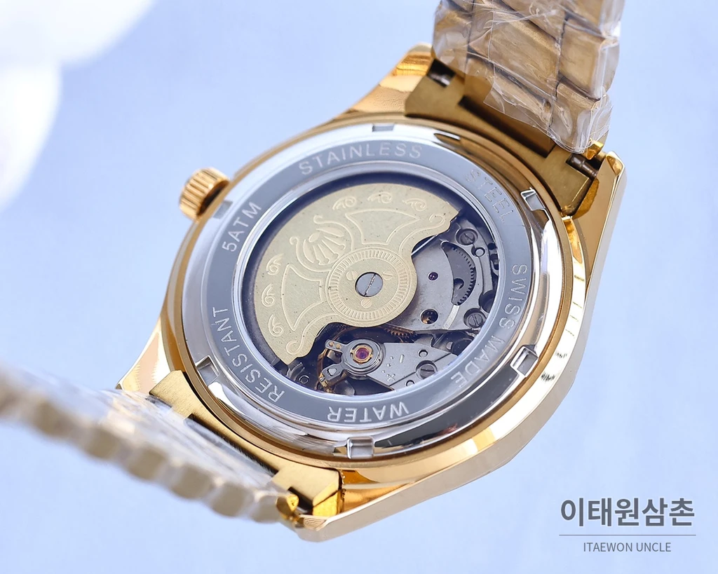 롤렉스 2024 316L 스틸 다이아몬드 베젤 카프스킨 스트랩 워치 40mm