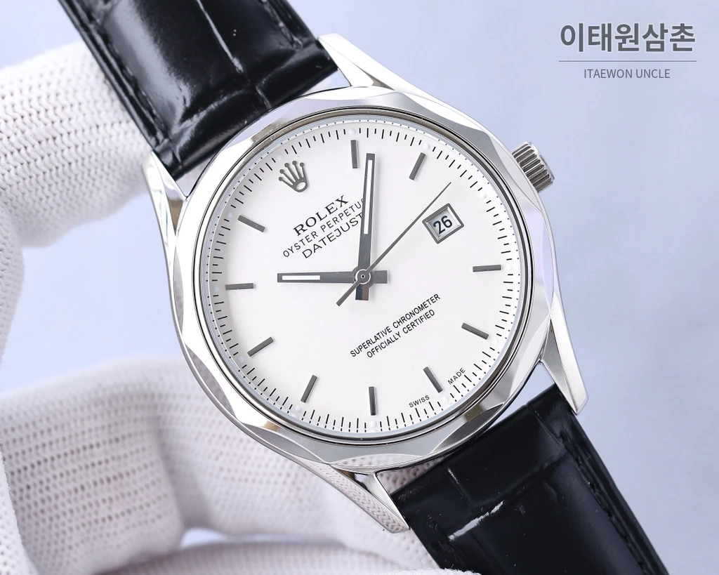 롤렉스 2025 316L 스틸 카프스킨 스트랩 워치 40mm
