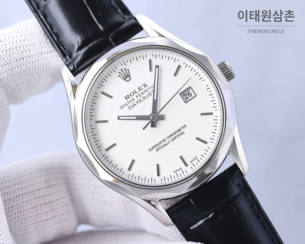 롤렉스 2025 316L 스틸 카프스킨 스트랩 워치 40mm