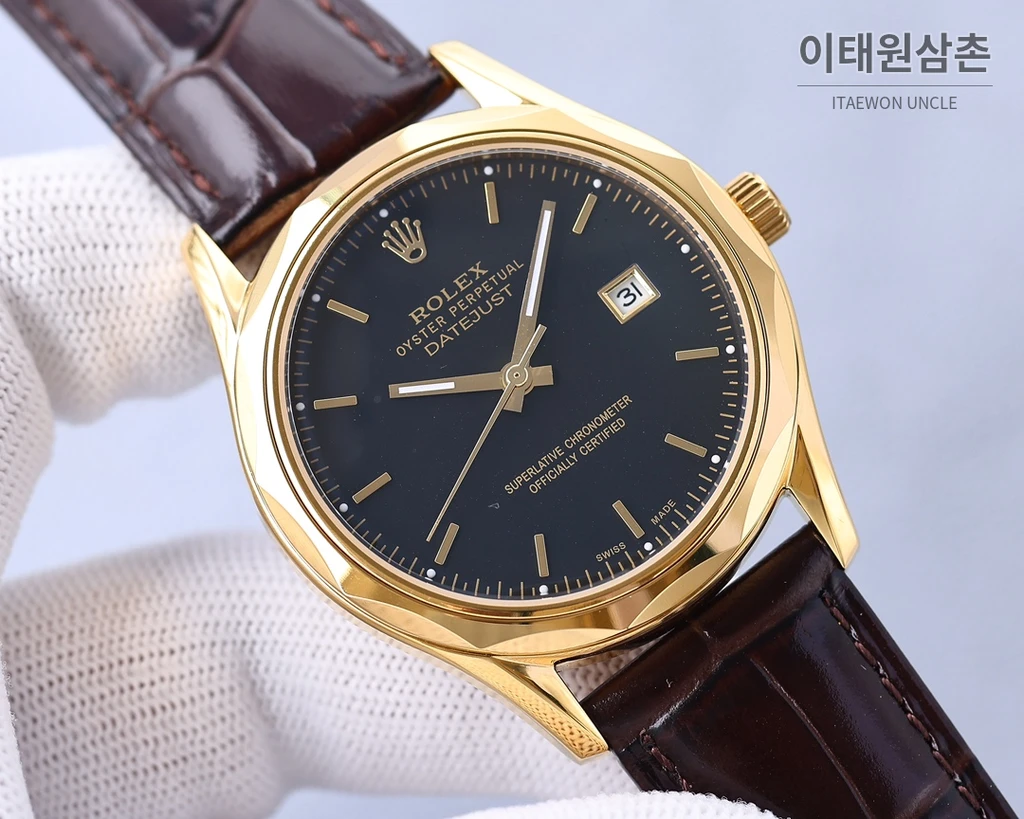 롤렉스 2025 316L 스틸 카프스킨 스트랩 워치 40mm