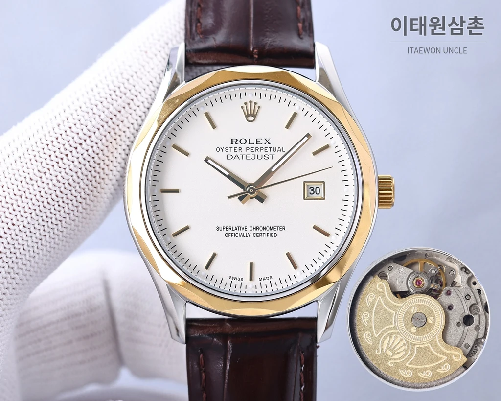 롤렉스 2025 316L 스틸 카프스킨 스트랩 워치 40mm