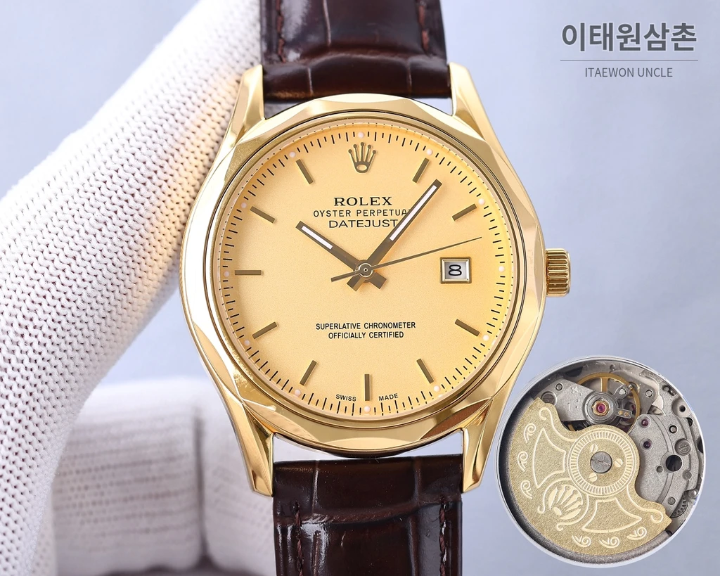 롤렉스 2025 316L 스틸 카프스킨 스트랩 워치 40mm