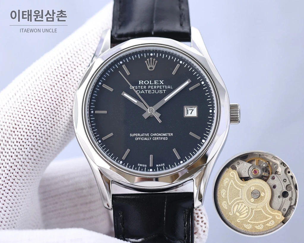 롤렉스 2025 316L 스틸 카프스킨 스트랩 워치 40mm