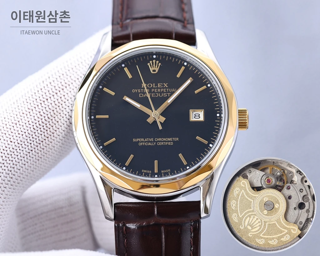 롤렉스 2025 316L 스틸 카프스킨 스트랩 워치 40mm