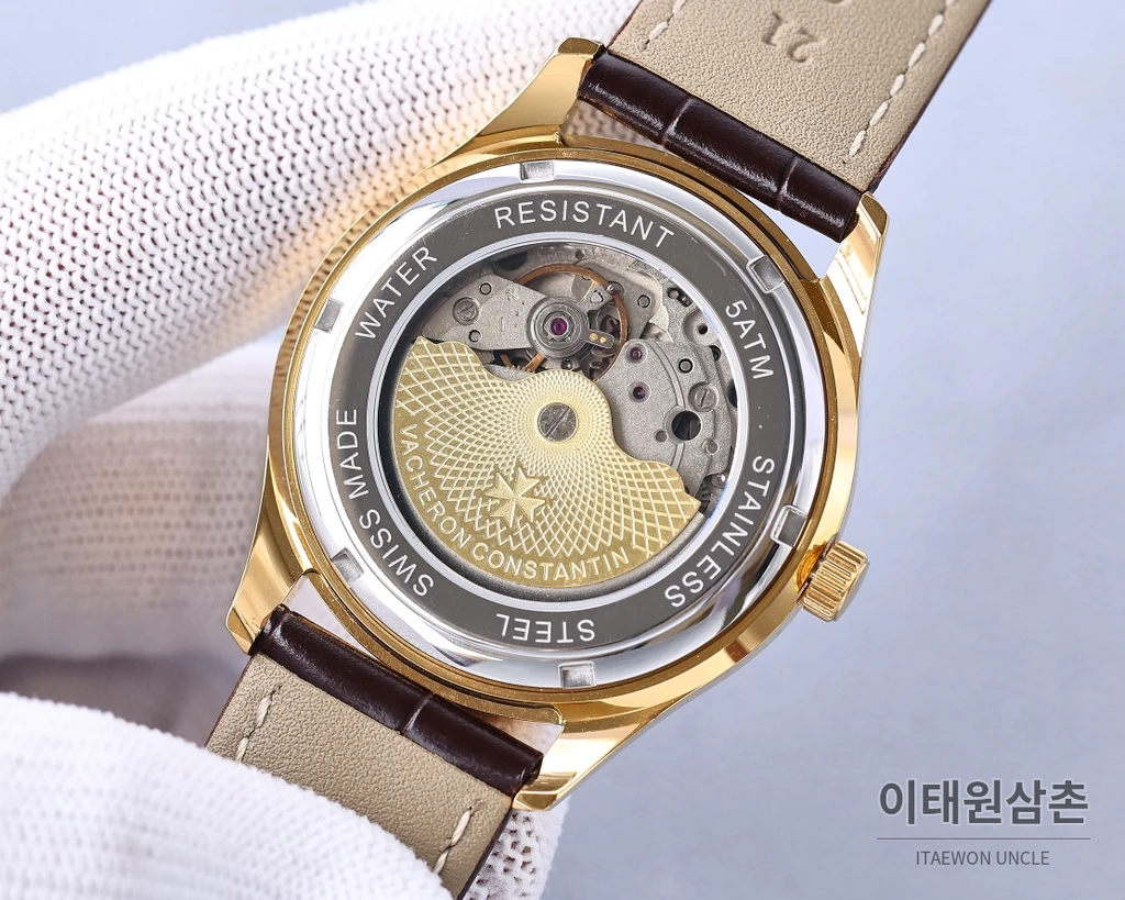 롤렉스 2025 316L 스틸 다이아몬드 베젤 카프스킨 스트랩 워치 40mm