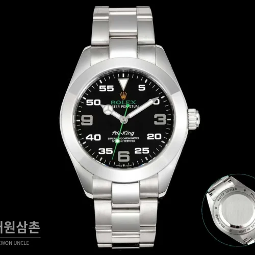 롤렉스 에어킹 스틸 블랙다이얼 그린핸즈 오토매틱 40mm 블랙 / 그린 스틸 브레이슬릿
