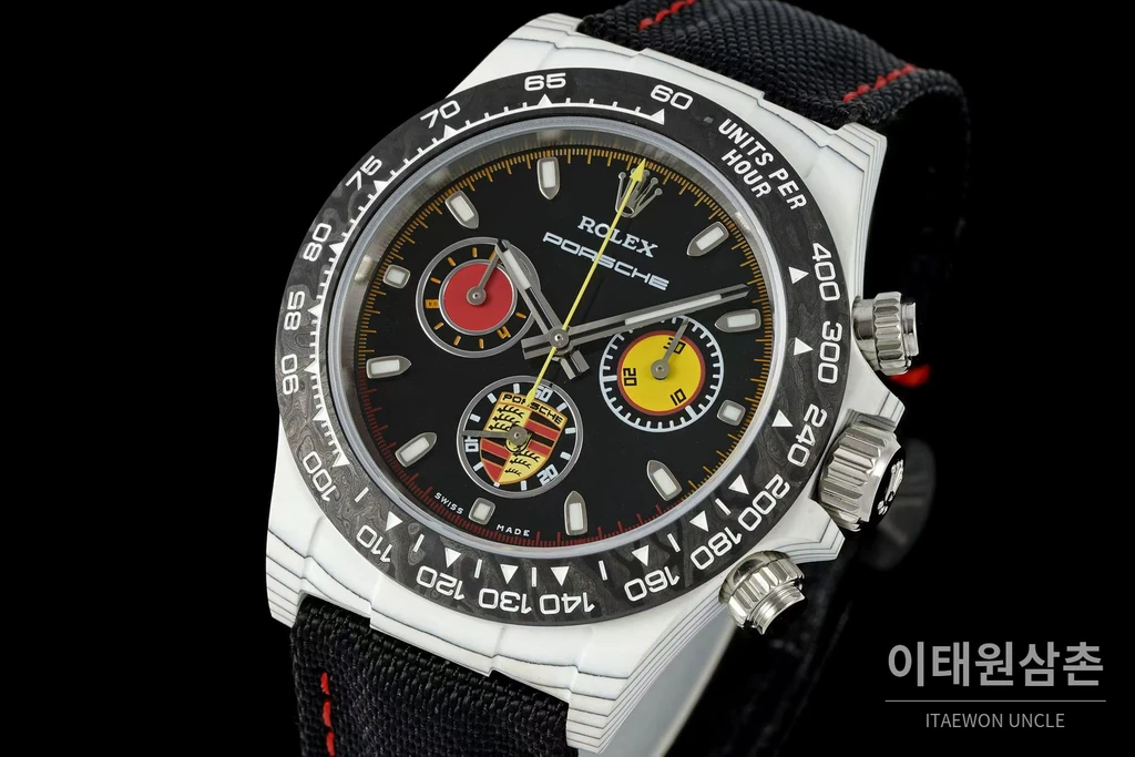 롤렉스 ANT 카본 파이버 포르쉐 엠블럼 커스텀 데이토나 크로노그래프 오토매틱 40mm