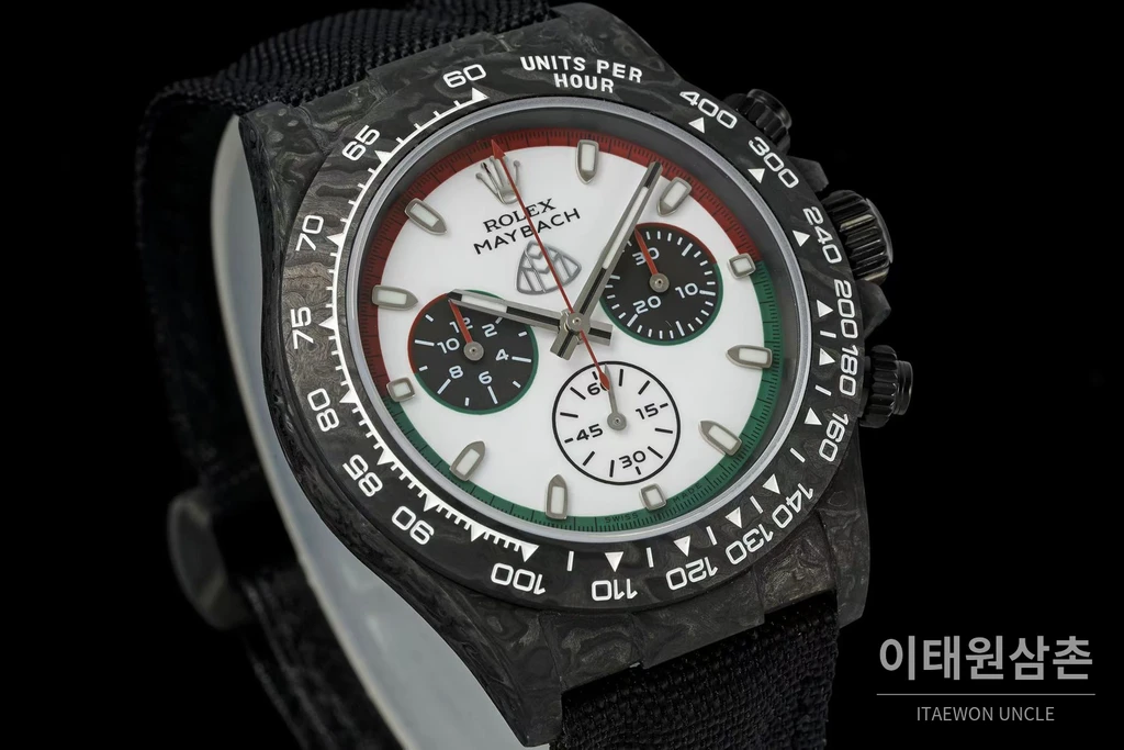 롤렉스 ANT 블랙카본 파이버 MAYBACH 엠블럼 커스텀 데이토나 크로노그래프 오토매틱 40mm