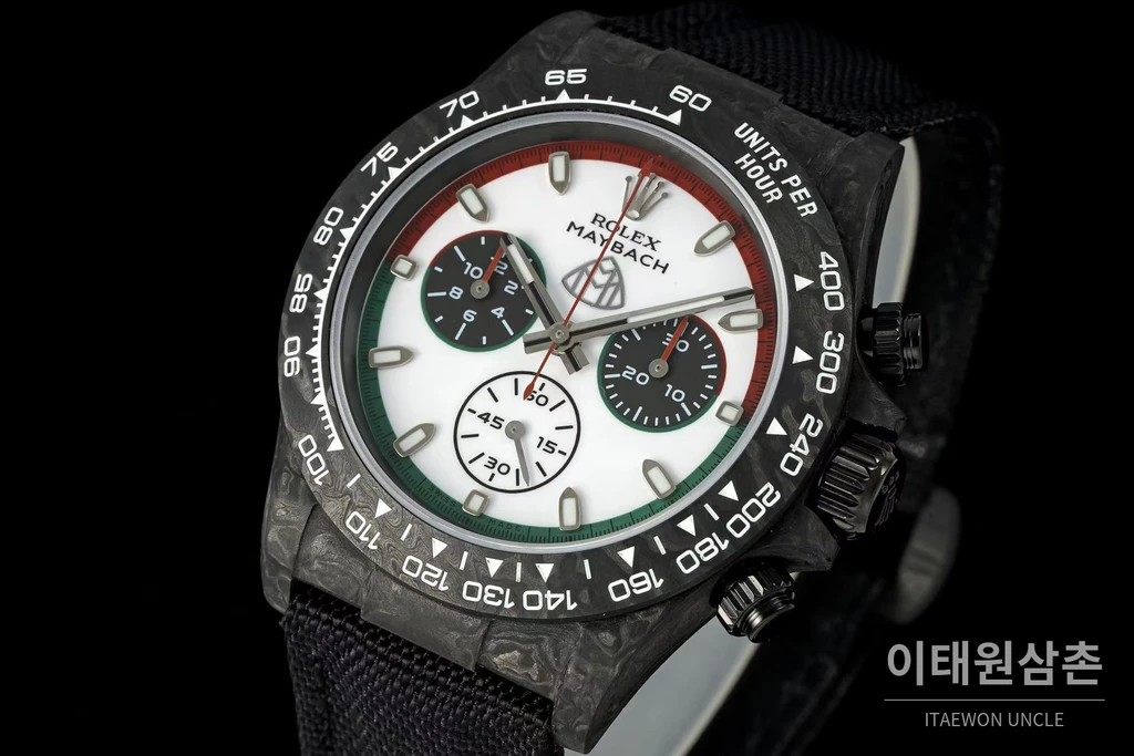 롤렉스 ANT 블랙카본 파이버 MAYBACH 엠블럼 커스텀 데이토나 크로노그래프 오토매틱 40mm