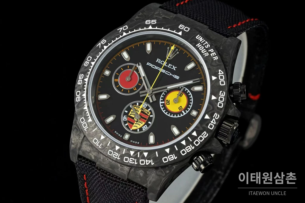 롤렉스 ANT 블랙카본 파이버 PORSCHE 엠블럼 커스텀 데이토나 크로노그래프 오토매틱 40mm