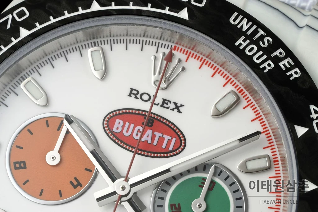 롤렉스 ANT 카본 파이버 BUGATTI 엠블럼 커스텀 데이토나 크로노그래프 오토매틱 40mm