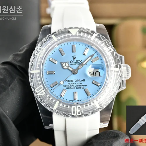 롤렉스 오토매틱 40mm 아이스블루 다이얼 화이트 러버 스트랩