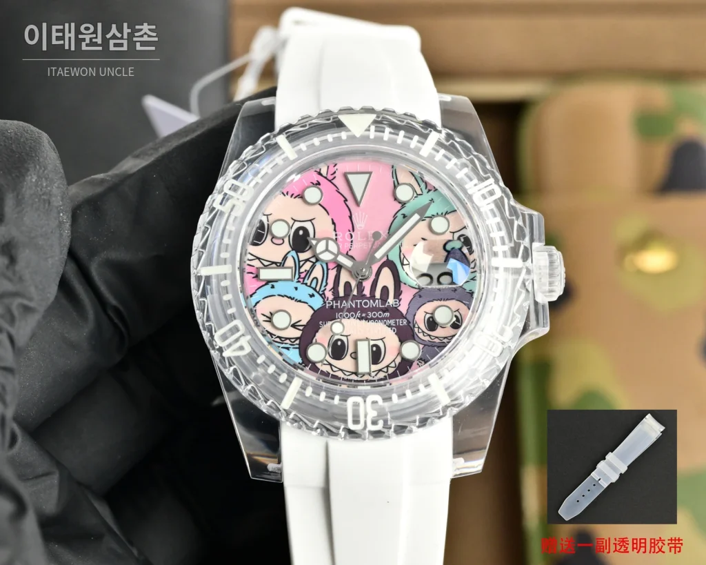 롤렉스 오토매틱 40mm 멀티컬러 다이얼 화이트 러버 스트랩