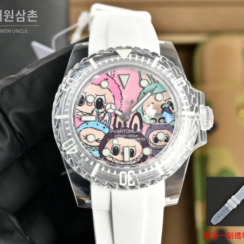 롤렉스 오토매틱 40mm 멀티컬러 다이얼 화이트 러버 스트랩