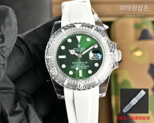 롤렉스 오토매틱 40mm 그린 다이얼 화이트 러버 스트랩
