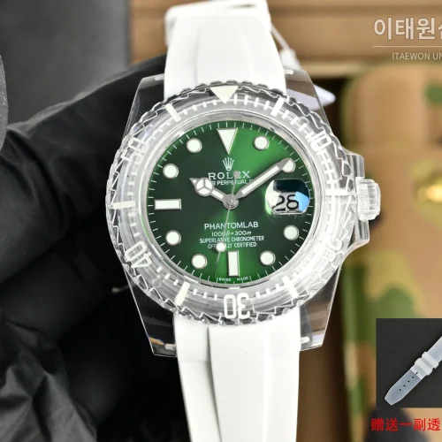 롤렉스 오토매틱 40mm 그린 다이얼 화이트 러버 스트랩 (2)