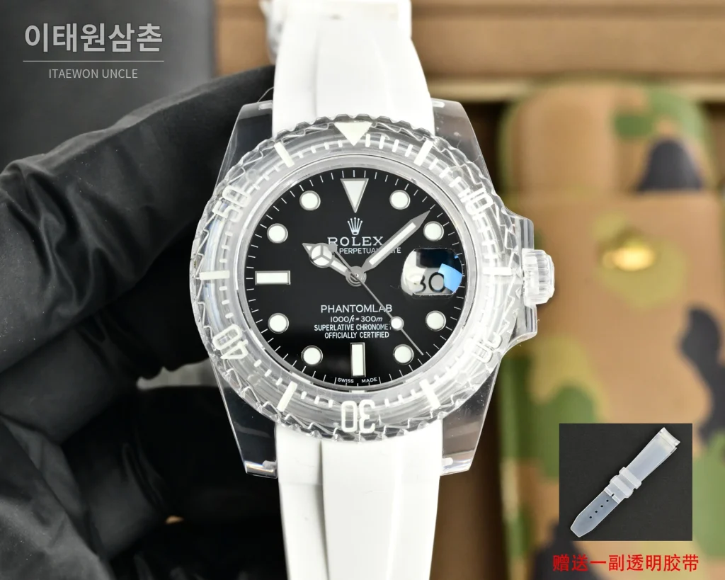 롤렉스 오토매틱 40mm 그린 다이얼 화이트 러버 스트랩