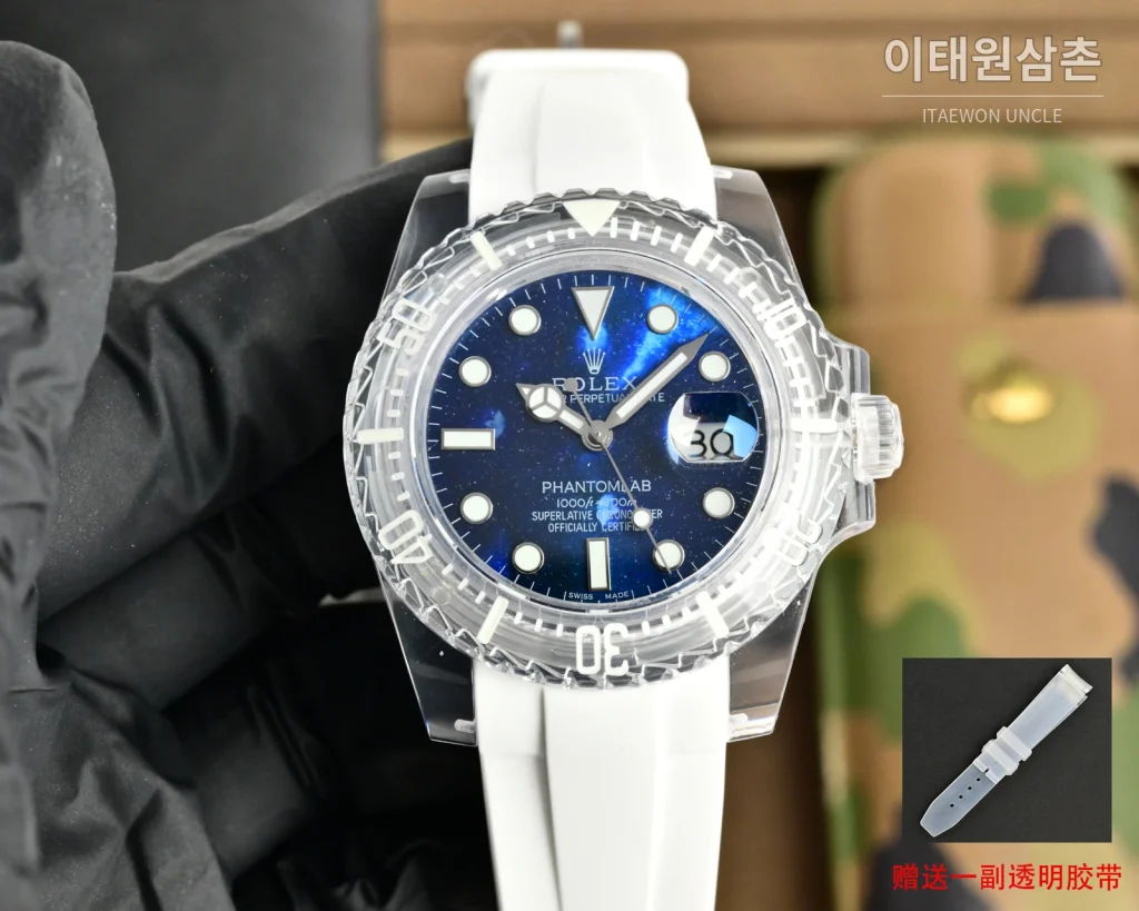 롤렉스 오토매틱 40mm 그린 다이얼 화이트 러버 스트랩