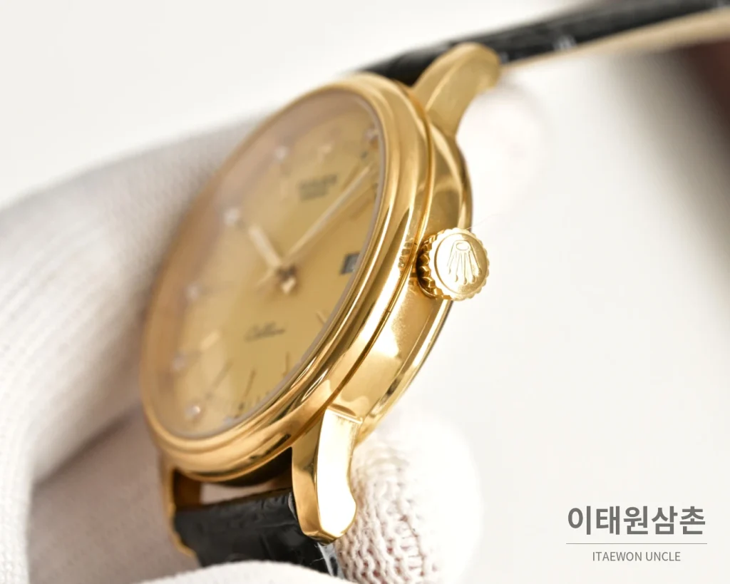 롤렉스 오토매틱 40mm 화이트 다이얼 블랙 가죽 스트랩 골드 베젤 (2)