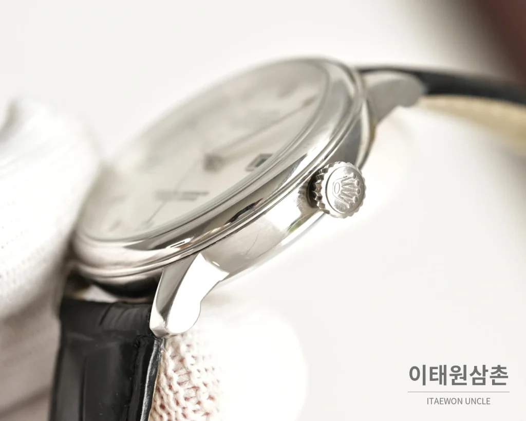 롤렉스 오토매틱 40mm 실버 다이얼 블랙 가죽 스트랩 (2)