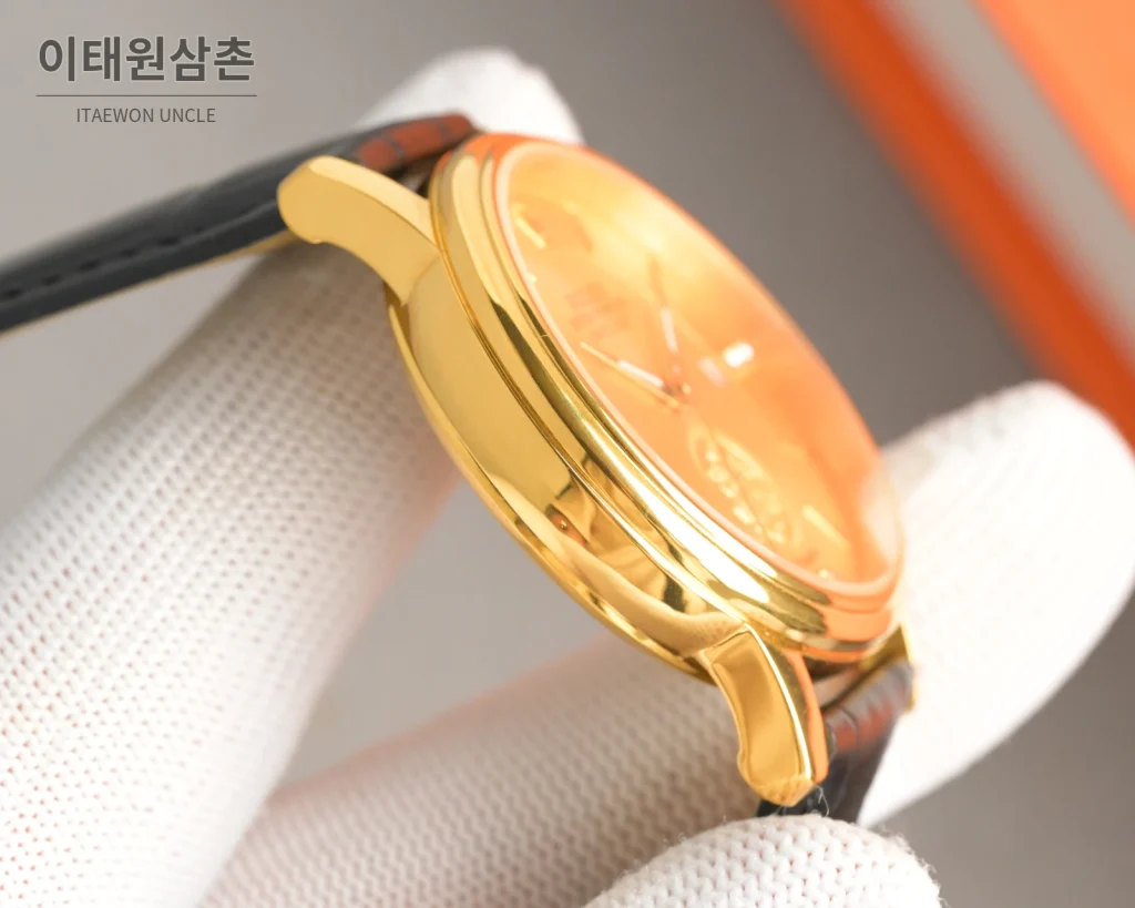 롤렉스 오토매틱 40mm 골드 다이얼 블랙 가죽 스트랩 골드 케이스 (2)
