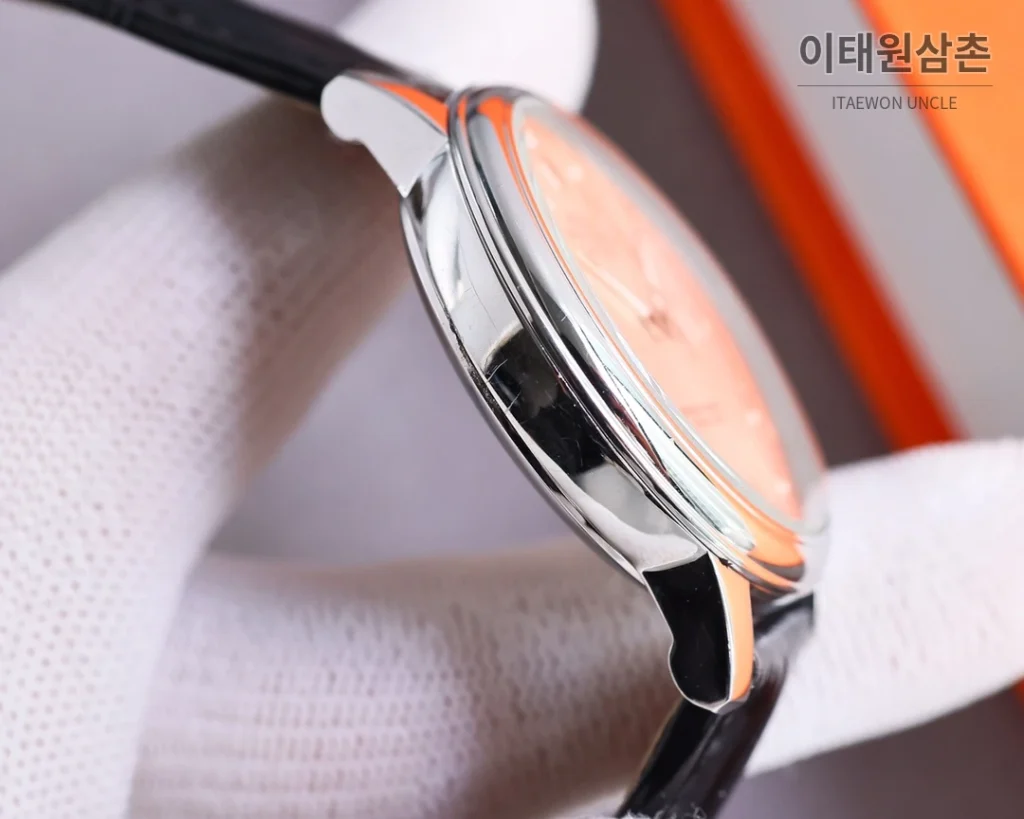 롤렉스 오토매틱 40mm 실버 다이얼 브라운 가죽 스트랩 로즈골드 베젤
