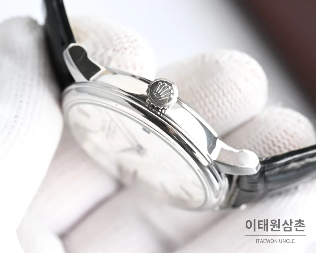 롤렉스 오토매틱 40mm 실버 다이얼 블랙 가죽 스트랩 (3)