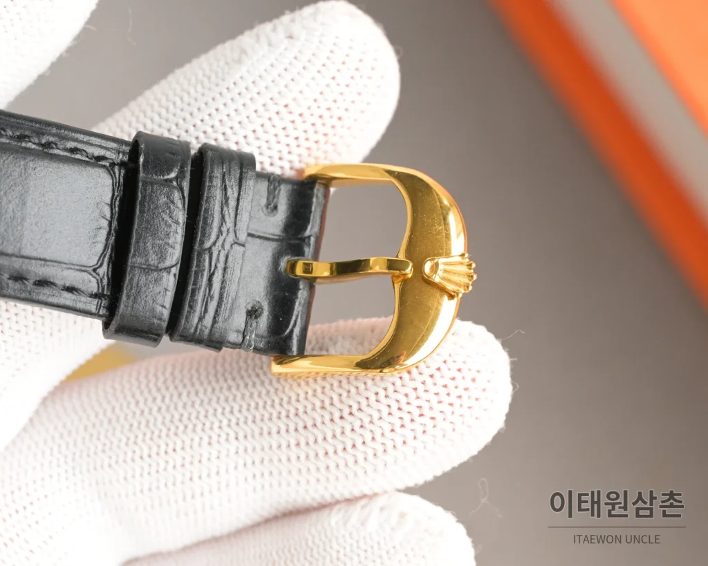 롤렉스 오토매틱 40mm 골드 다이얼 블랙 가죽 스트랩 골드 케이스 (2)