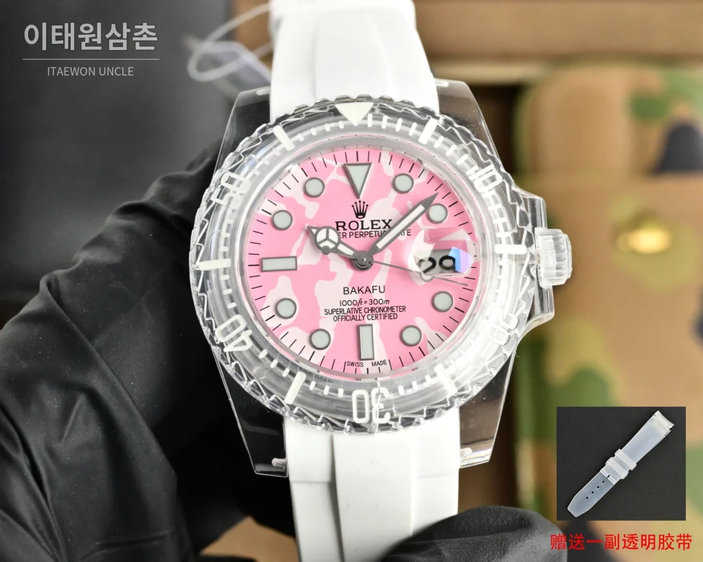롤렉스 오토매틱 40mm 그린 다이얼 화이트 러버 스트랩
