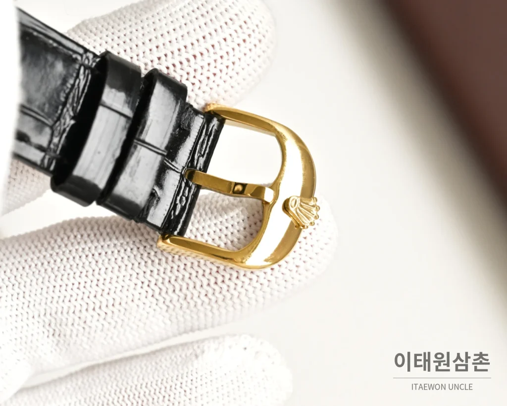 롤렉스 오토매틱 40mm 화이트 다이얼 블랙 가죽 스트랩 골드 베젤 (2)