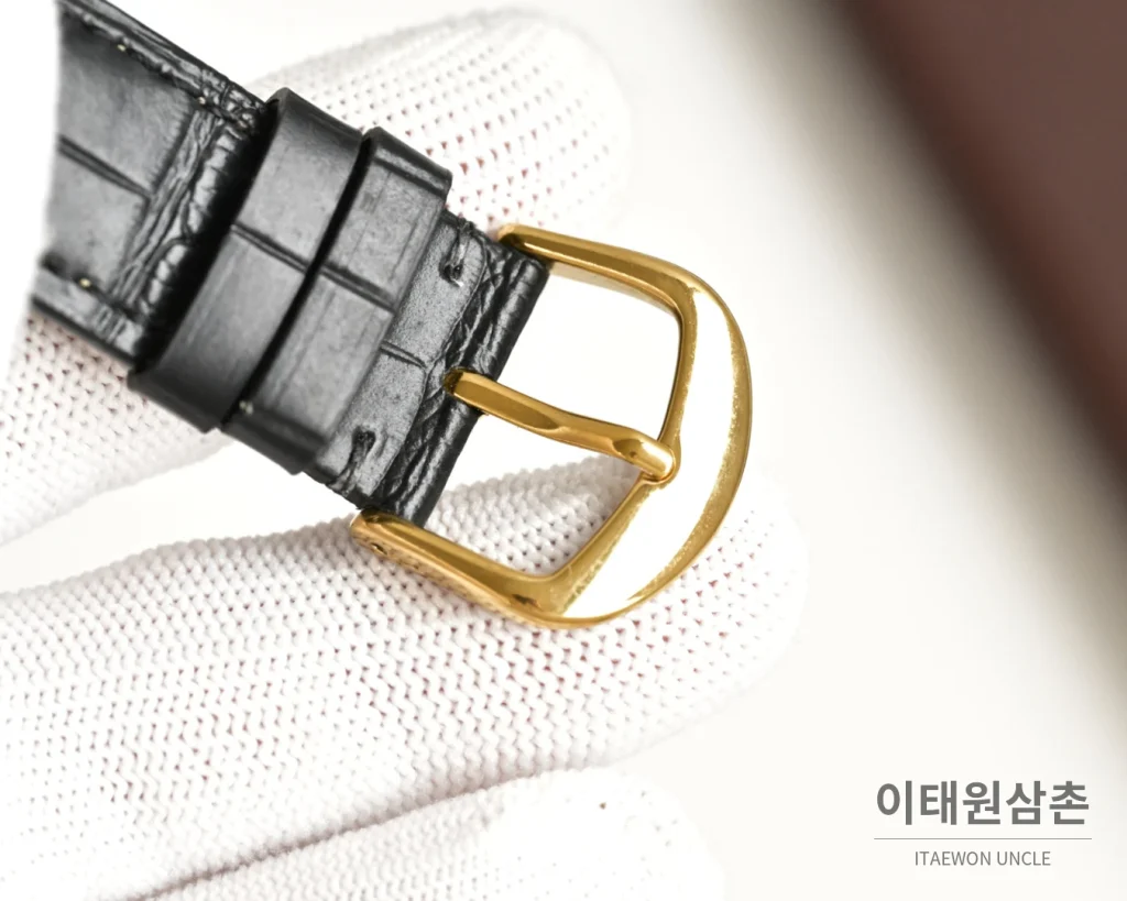 롤렉스 오토매틱 40mm 실버 다이얼 블랙 가죽 스트랩 골드 베젤 (2)
