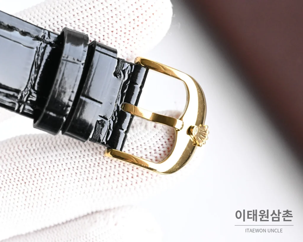 롤렉스 오토매틱 40mm 화이트 다이얼 블랙 가죽 스트랩 골드 베젤 (3)