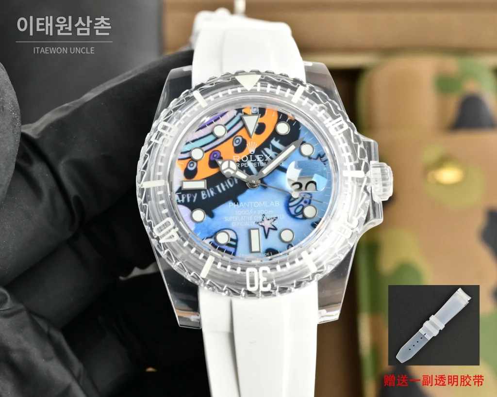 롤렉스 오토매틱 40mm 그린 다이얼 화이트 러버 스트랩