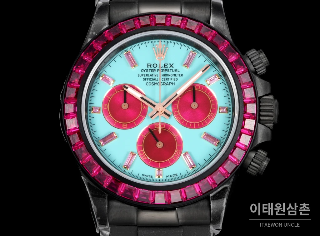 롤렉스 블라켄 데이토나 블랙 퍼플 사파이어 러버스트랩 오토매틱 40mm