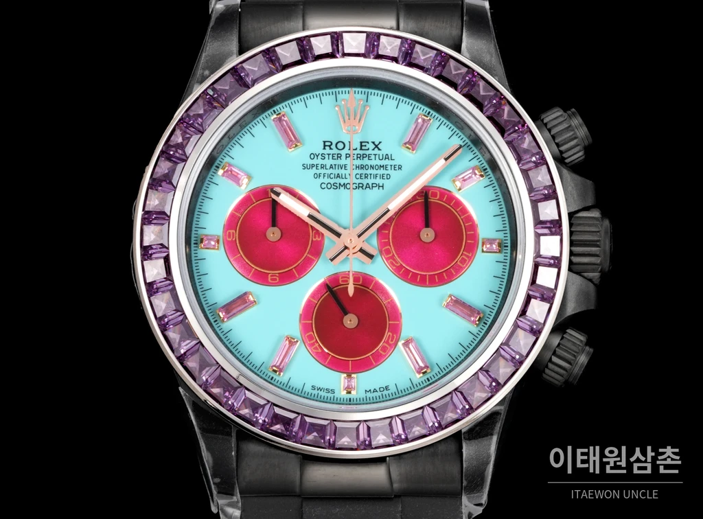 롤렉스 블라켄 데이토나 블랙 루비레드 사파이어 러버스트랩 오토매틱 40mm