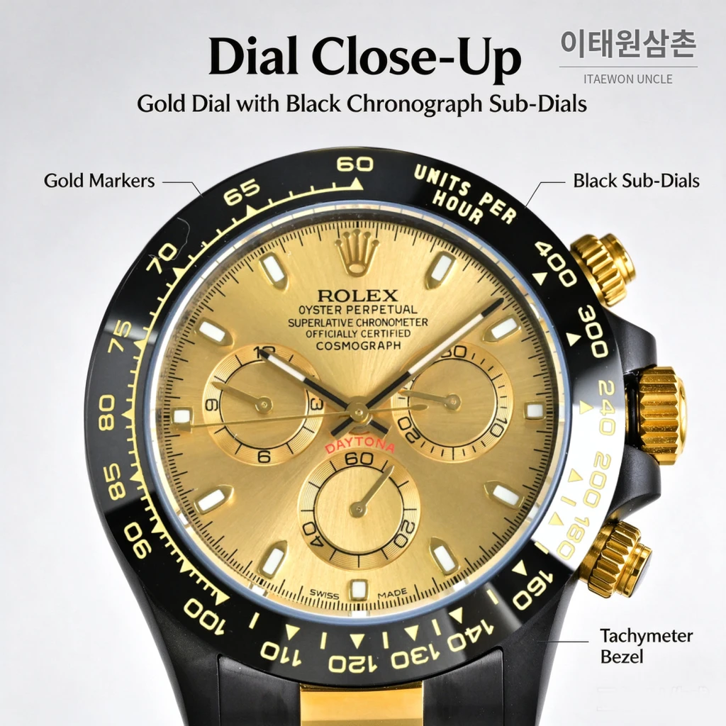 롤렉스 블라켄 데이토나 샴페인골드 선레이 블랙골드 크로노그래프 40mm