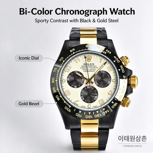 롤렉스 블라켄 데이토나 아이보리 아라비아인덱스 블랙골드 크로노그래프 40mm