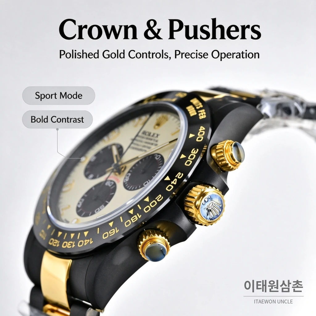 롤렉스 블라켄 데이토나 아이보리 아라비아인덱스 블랙골드 크로노그래프 40mm