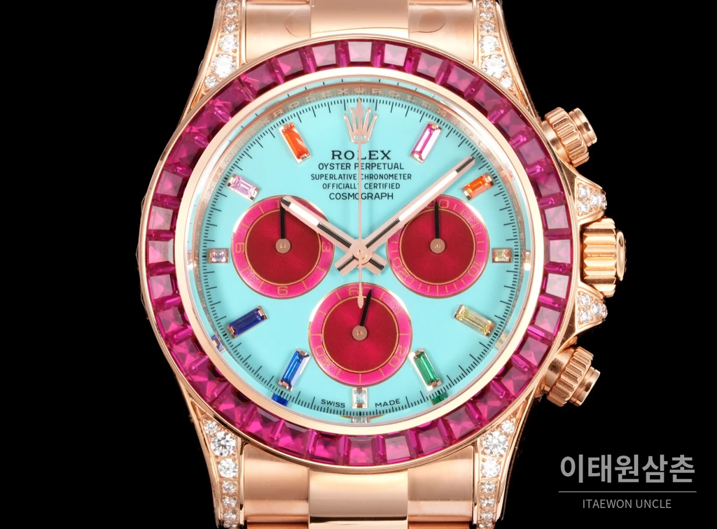 롤렉스 블라켄 데이토나 로즈골드 레인보우 사파이어 브레이슬릿 오토매틱 40mm