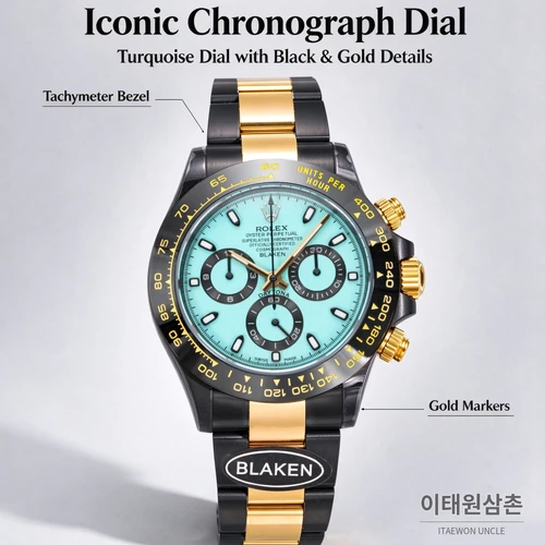 롤렉스 블라켄 데이토나 터쿼이즈 블랙카운터 블랙골드 크로노그래프 40mm
