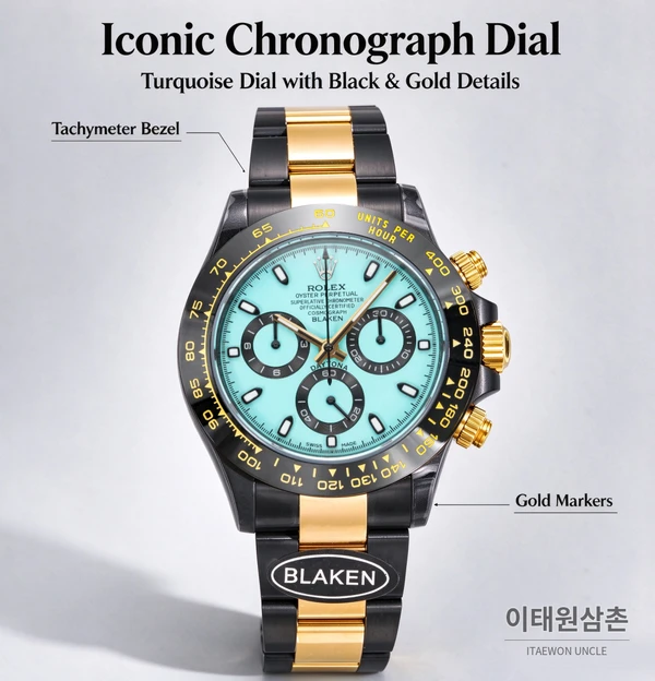 롤렉스 블라켄 데이토나 터쿼이즈 블랙카운터 블랙골드 크로노그래프 40mm