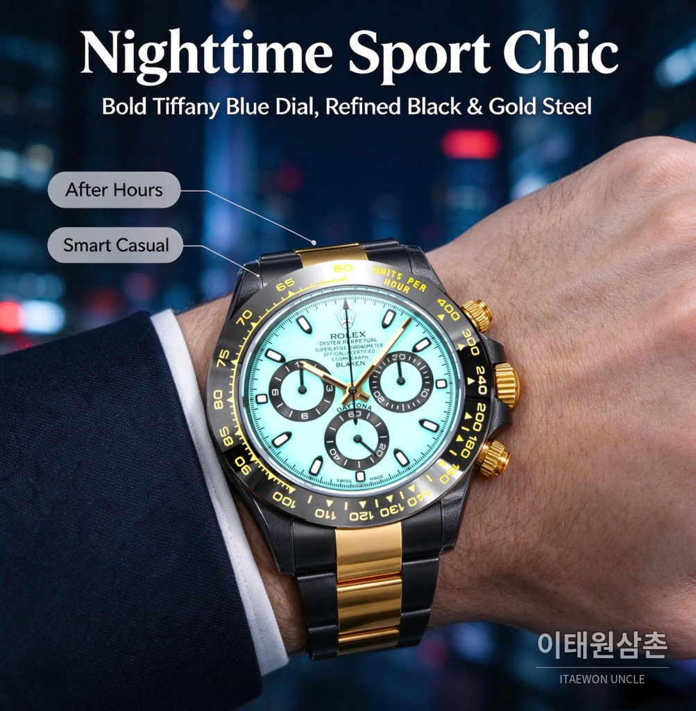 롤렉스 블라켄 데이토나 터쿼이즈 블랙카운터 블랙골드 크로노그래프 40mm